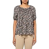 Lucky Brand Womens Printed Ruched Lace Trim Top