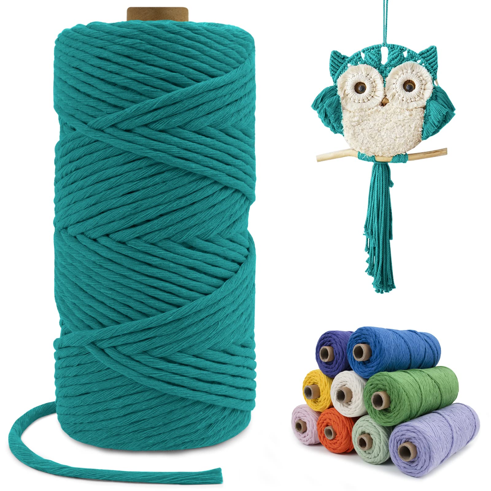 LEREATI Macrame Cord 4mm x 100m, Single Strand Thick Macrame Rope Yarn Natural Cotton Cord, Craft Macrame String for Plant Hanger, Wall Hanging, Knitting, DIY, Home Decorations (Lake Green) — image 1