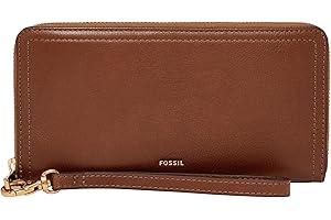 Fossil Women's Logan Leather RFID-Blocking Zip Around Clutch Wallet with Wristlet Strap for Women