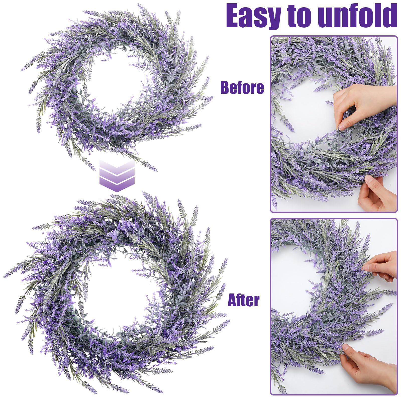 Drydiet Floral Coir Doormat and Spring Wreath Set Flower Welcome Door Mat for Front Door 17.7 x 29.5 Inch Coco Coir Doormat Summer Porch Decor for Garden Garage Patio Home Entrance(Lavender) - Image 4