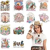 Falueqg Cowgirl DTF Transfers Ready to Press, 12Pcs Western Iron on Transfers for T-Shirts, Cowgirl Heat Transfer Stickers Decals Appliques for Clothing Bag Hats Pillow DIY Decorations
