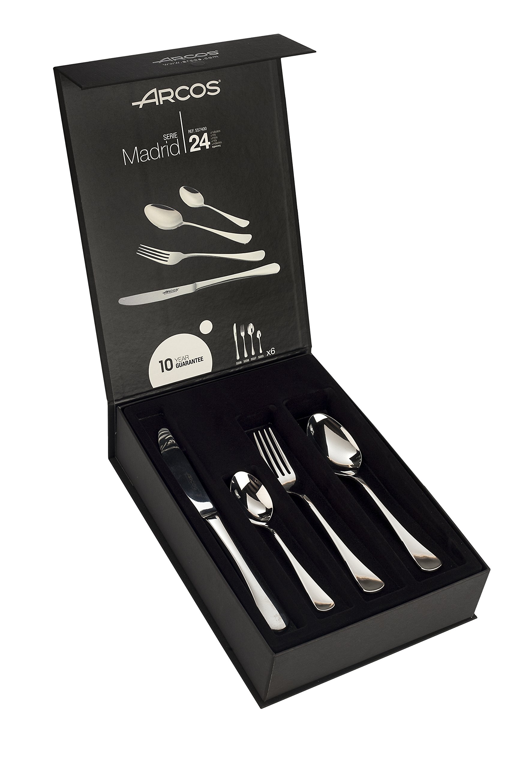 Arcos Series Madrid - Gift Case Flatware Set 24 pieces (6 Knives + 12 Spoons + 6 Forks) - Monoblock of one piece Stainless Steel Silver Color