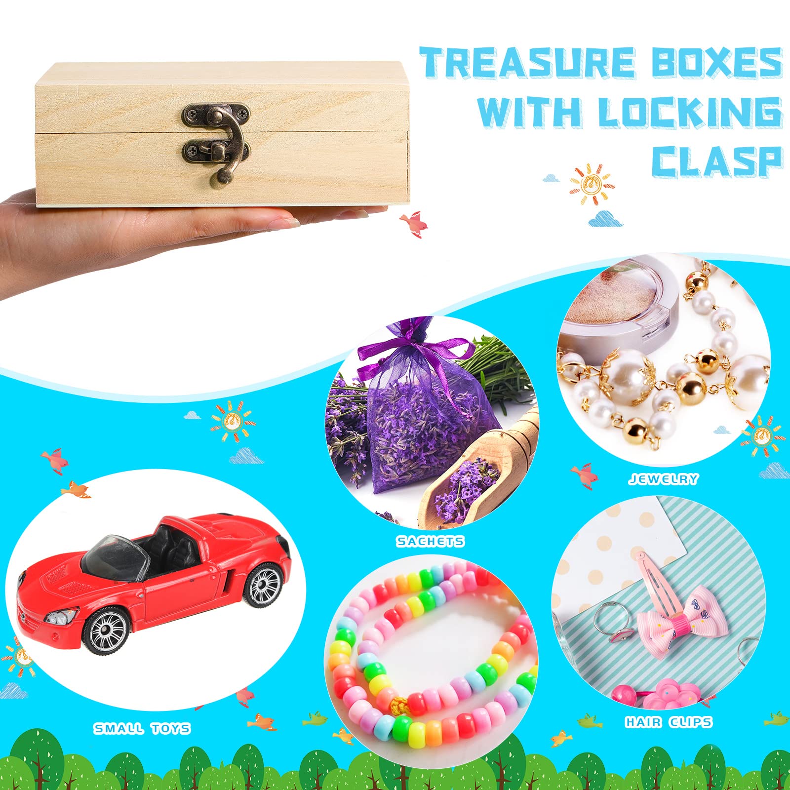Unfinished Wooden Box with Hinged Lid Wood Small Craft Unpainted Box Jewelry Keepsake Rectangle Box Treasure Gift Storage Box for DIY Craft Home Storage Art Project, 6 x 4 x 2 Inch(18)