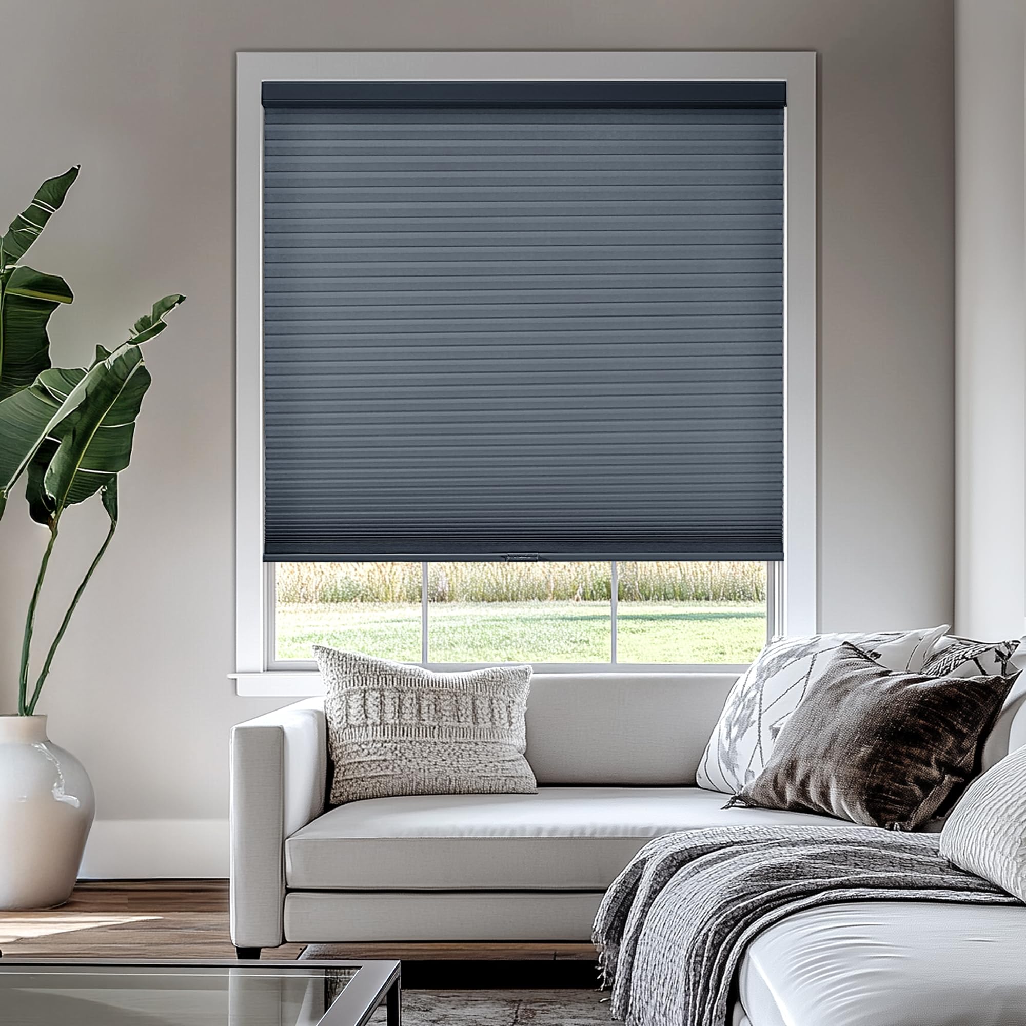 Chicology Privacy Single Cell Window Blind, Polyester Metal Plastic, Morning Ocean (Light Filtering), 30" W x 64" H