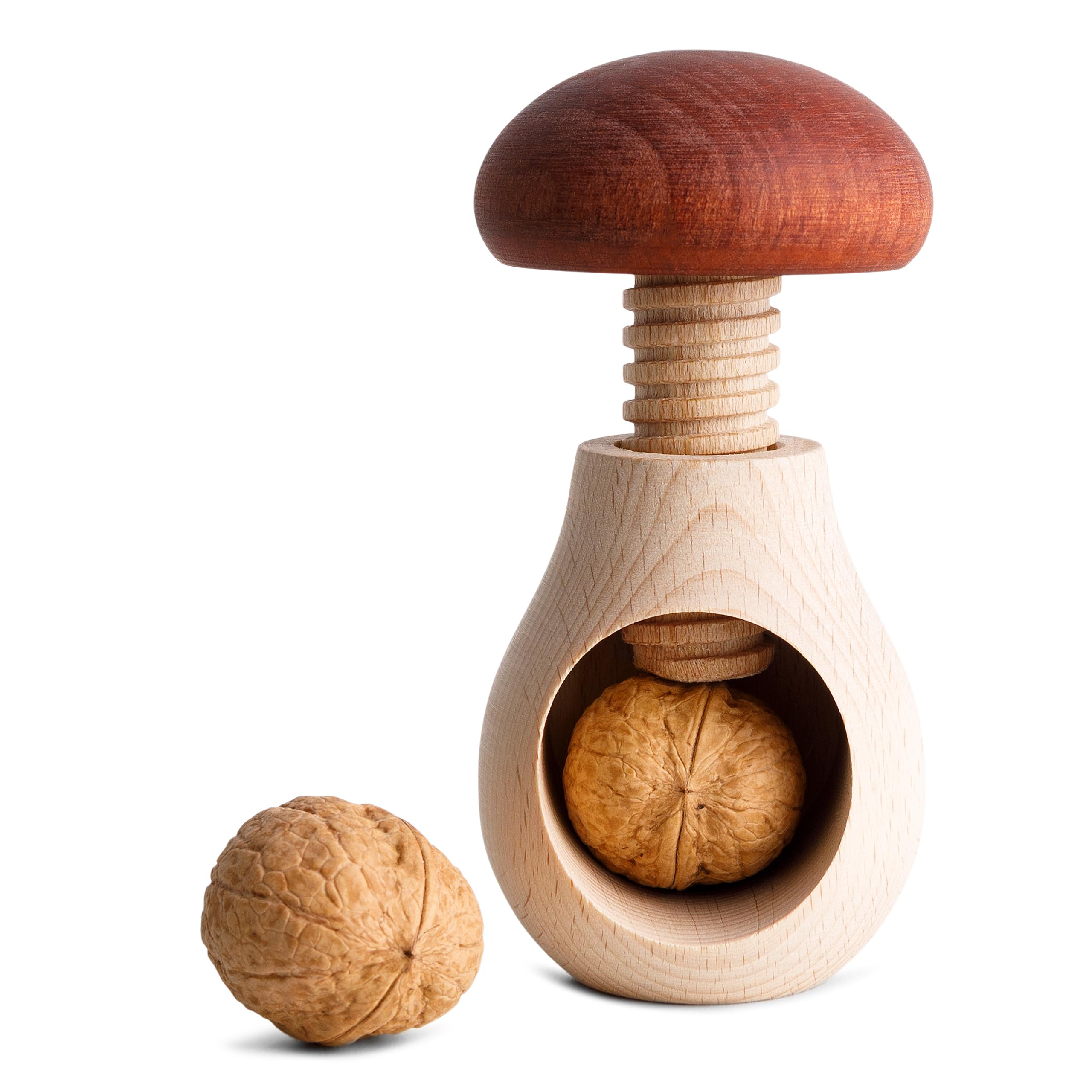 Creative Home Brown Wooden Nutcracker Christmas Decor Xmas | Mushroom Shaped | 10 x 6 cm | Natural Beech Wood | Screw Mechanism for Cracking Nut | Tool for the Kitchen | Solid & Durable