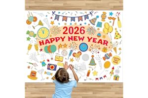 Ceiba Tree 3Pcs Happy New Year Coloring Posters Giant Coloring Banner Versatile Paper 2026 New Year Eve Activities Crafts Decorations Jumbo Tablecloth Table Cover for Kids Home Classroom Party Supplies 43.3 x 31.5In