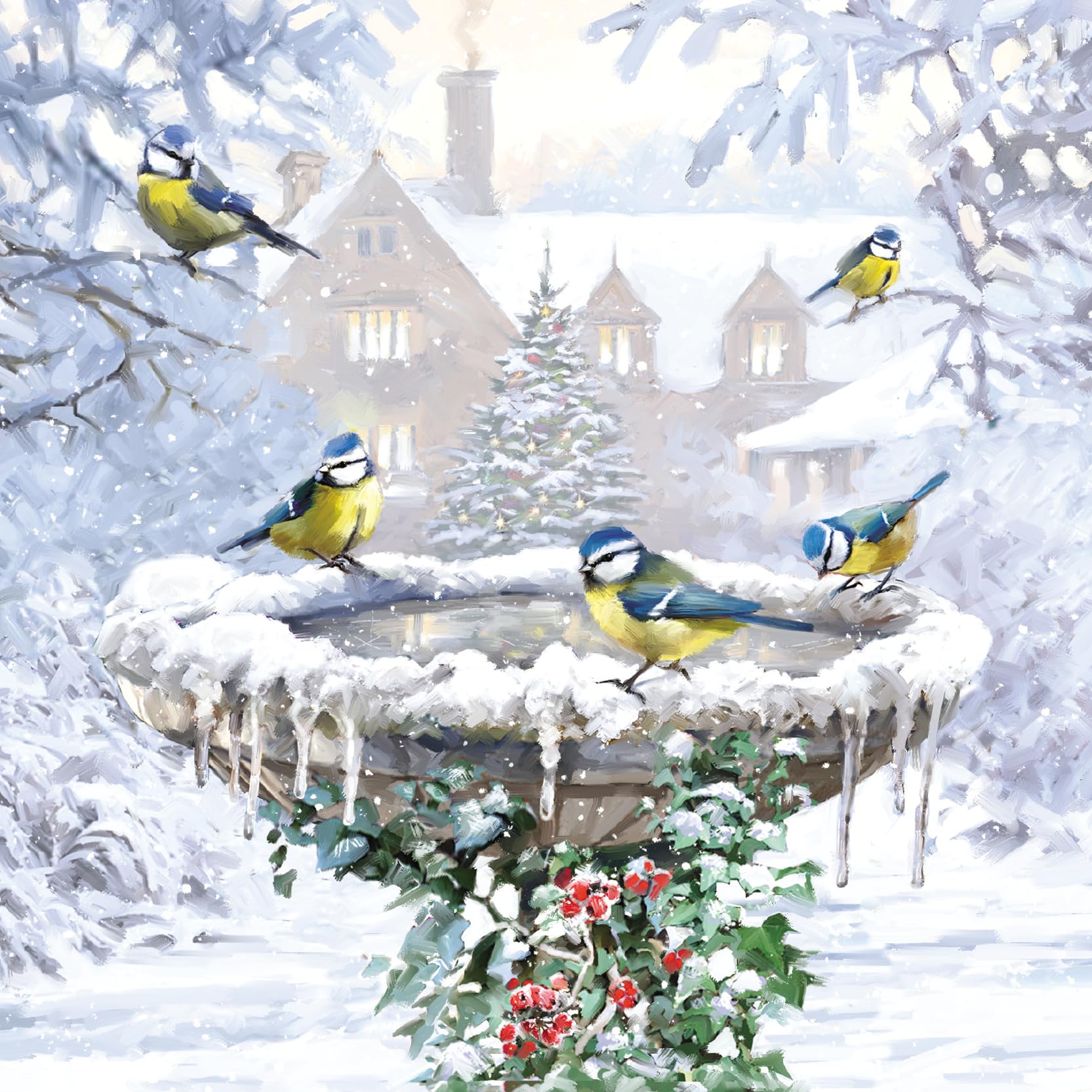 GBCC Charity Christmas Card Pack of 10 - Festive Winter Birdbath Design - Premium Greeting Cards Multipack with Envelopes - Supporting UK Charities
