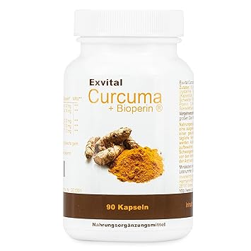 Exvital Curcuma + Bioperin ® - Curcumin hochdosiert, 90 vegetarische Kapseln, 1er Pack (1 x 72 g)