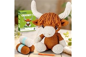 Faircosy Learn to Crochet Beginner Kit: All in One Highland Cow Crochet DIY Kit with Yarn, Crochet Hooks, Video Guide - Make Adorable Cow for Women, Teens & Adults - Great Learning Craft Gift