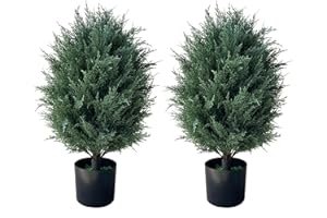 ECOLVANT Artificial Topiary Ball Tree Potted UV Rated Plant Two 27''T Artificial Cedar Tree for Indoor Outdoor