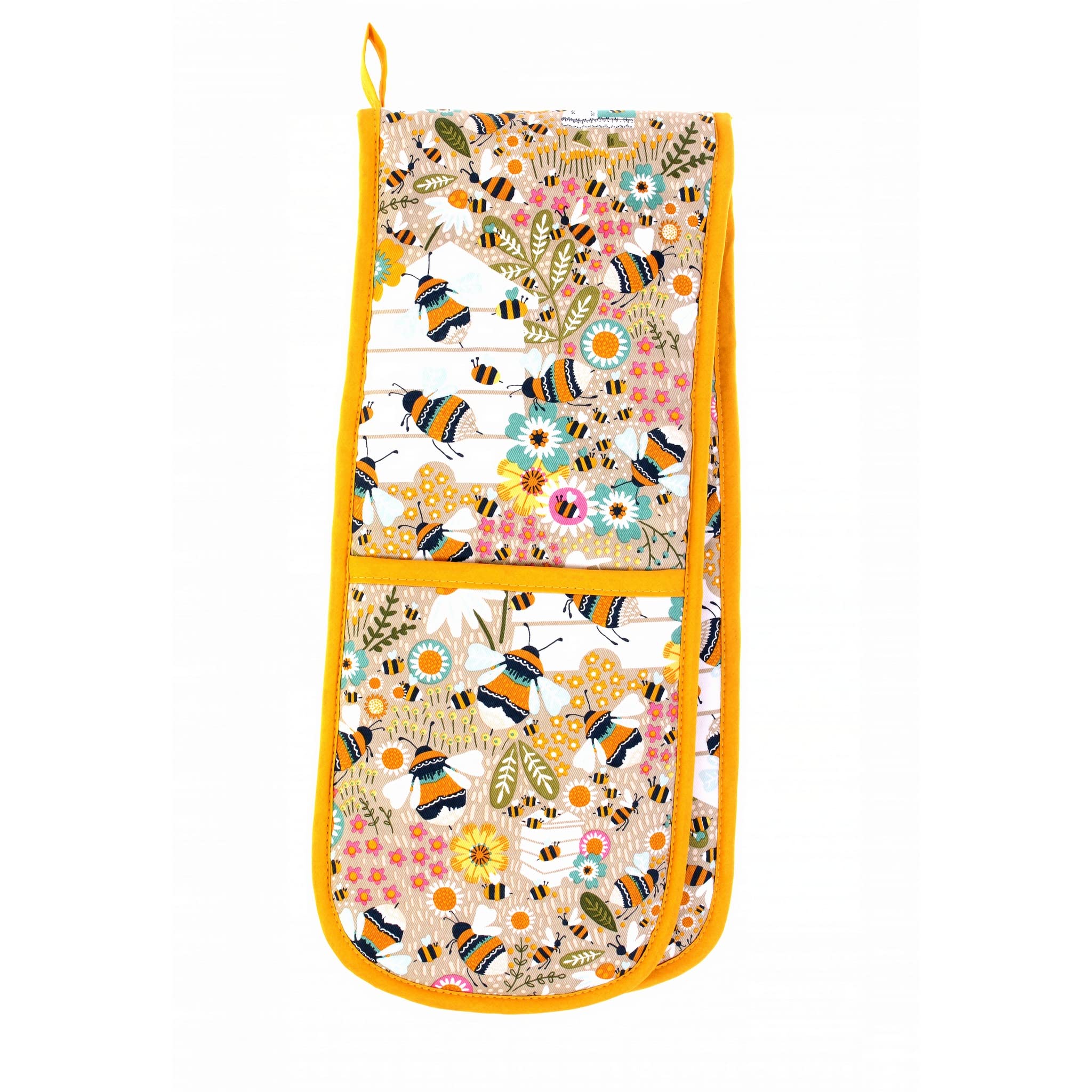 Ulster Weavers Bee Keeper Cotton Double Oven Gloves - With Cute Floral Bee Insect Animal Hand Drawn Design - 100% Cotton, Double Oven Mitts - Cooking Gifts for Bakers & Chefs - Kitchenware Range