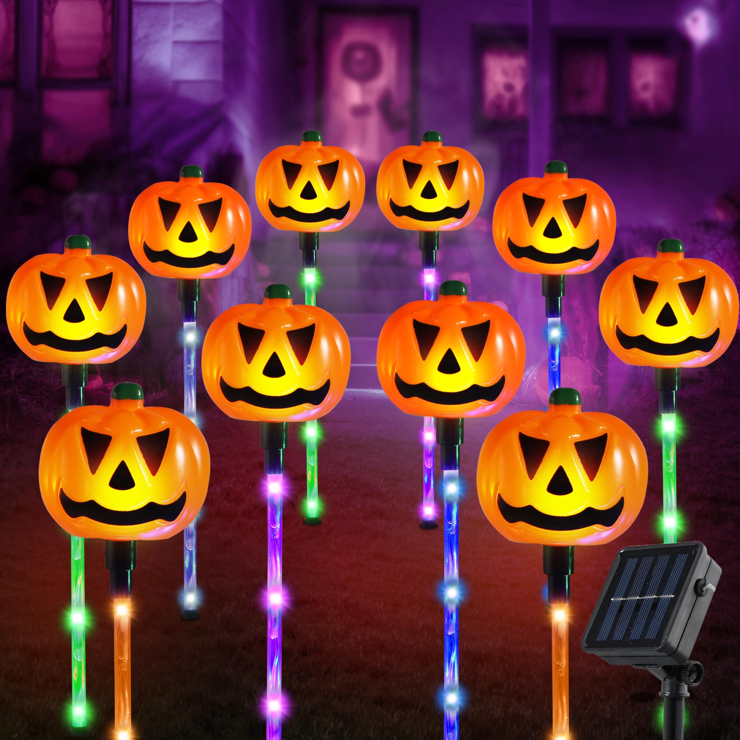 JOYIN 10 Pcs Halloween Solar Pumpkin Pathway Lights Decorations Outdoor ...