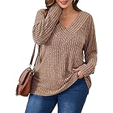 BELAROI Plus Size Tops for Women Fall Casual Tunic Shirts Lightweight V Neck Pullover Long Sleeve Blouse