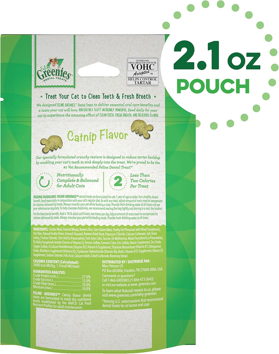 FELINE GREENIES Adult Dental Cat Treats, Catnip Flavor, 9.75 oz. Tub : Pet Supplies
