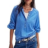 Loafawes Womens Half Button Sweater Henley Neck Lightweight Fall Long Sleeve Pullover Tops Trendy Cute Crop Sweatshirt