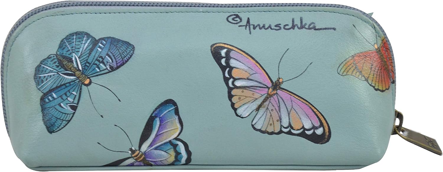 Anuschka Hand-Painted Women’s Genuine Leather Eyeglasses & Cosmetic Pouch - Butterfly Heaven - Image 3