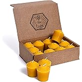 100% Pure Beeswax Votive Candles - USA-Sourced Handmade Votives for Home, Christmas, and Advent, Smokeless Unscented 12 Candle Set with Natural Honey Aroma, 1.96 x 1.77 Inches, by BeeTheLight