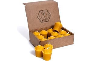 BEE THE LIGHT 100% Pure Beeswax Votive Candles - USA-Sourced Handmade Votives for Home, Christmas, and Advent, Smokeless Unscented 12 Candle Set with Natural Honey Aroma, 1.96 x 1.77 Inches, by BeeTheLight