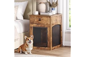 HOOBRO Dog Crate Furniture, Dog Kennel with Drawer and Charging Station, Indoor Decorative Puppy House, Wooden Pet Crate End Table for Small Dogs, Rustic Brown and Black BF58UGW03G1