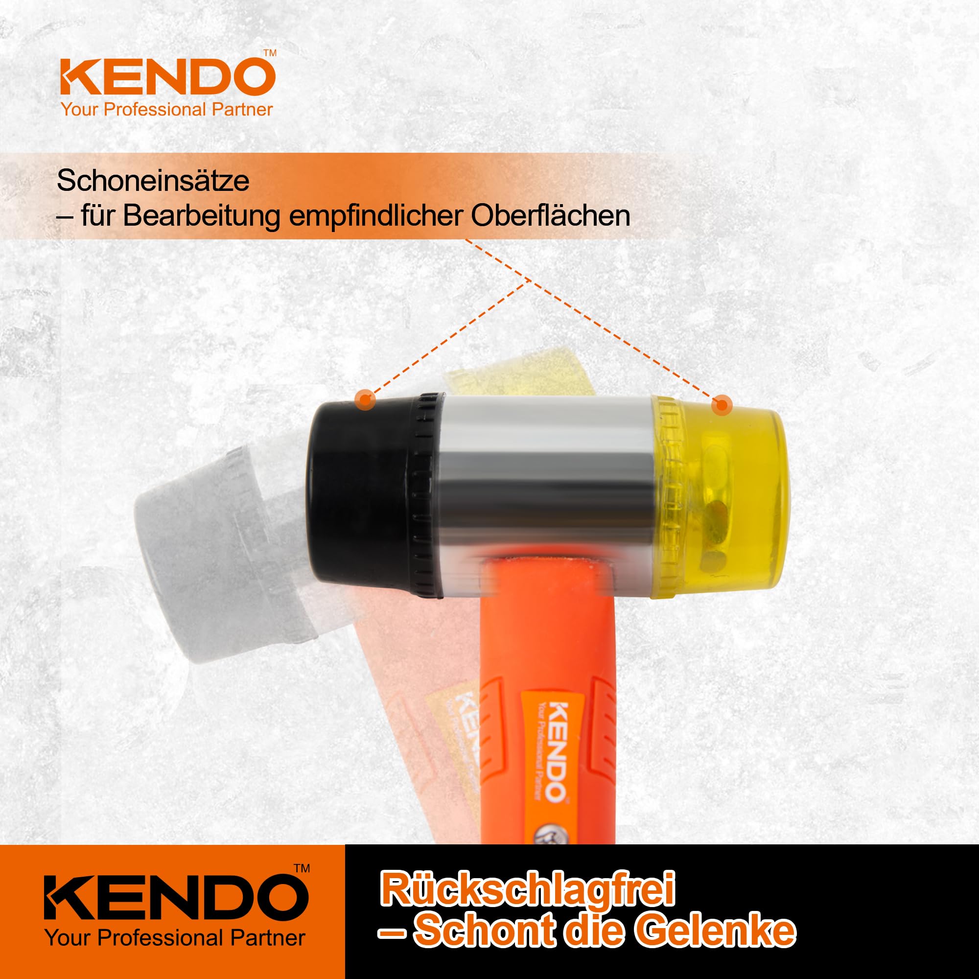 KENDO Schonhammer rückschlagfrei Ø 40 mm – Kunststoffhammer Fiberglasschaft 8