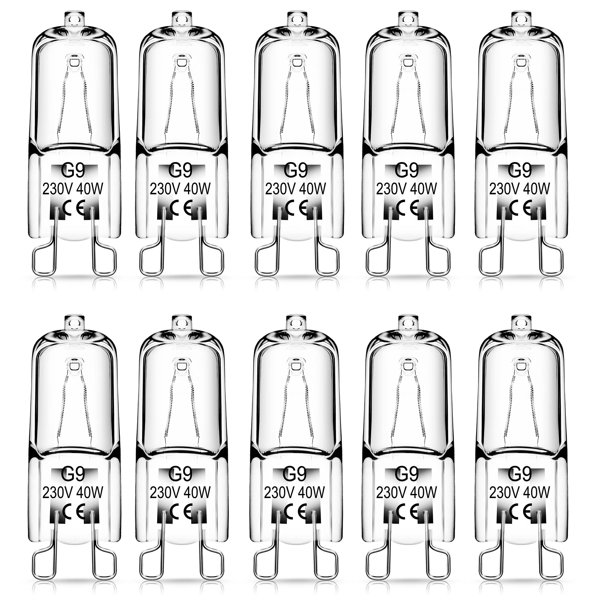Fulighture G9 Halogen Light Bulbs, 40W Clear Capsule Halogen Lamps Dimmable, Warm White 3000K, No Strobe, No Flicker, 360° Viewing Angle, 10 Pcs