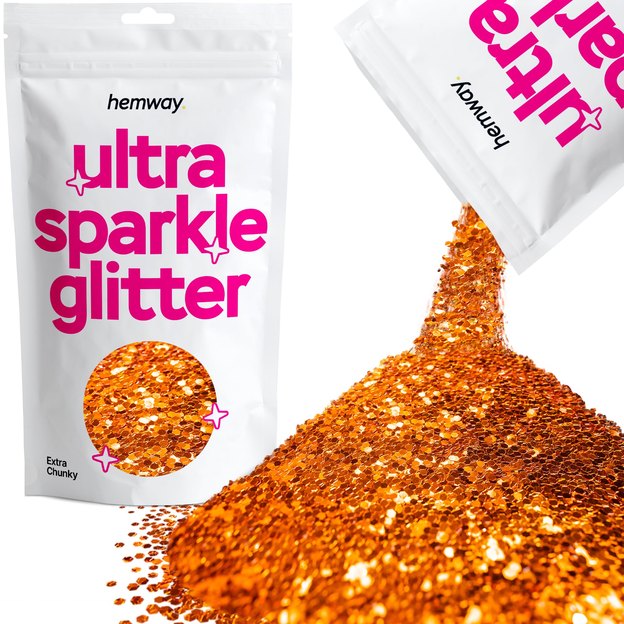 Hemway Ultra Sparkle Glitter Copper 100g Extra Chunky | Glitter for Arts & Craft, Makeup, Nail Art, Crafting, Card Making, Sparkle Decoration