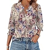 Ivicoer Blouses for Women Dressy Casual 3/4 Length Sleeve Womens Tops Trendy Spring Fall Clothes S-XXL