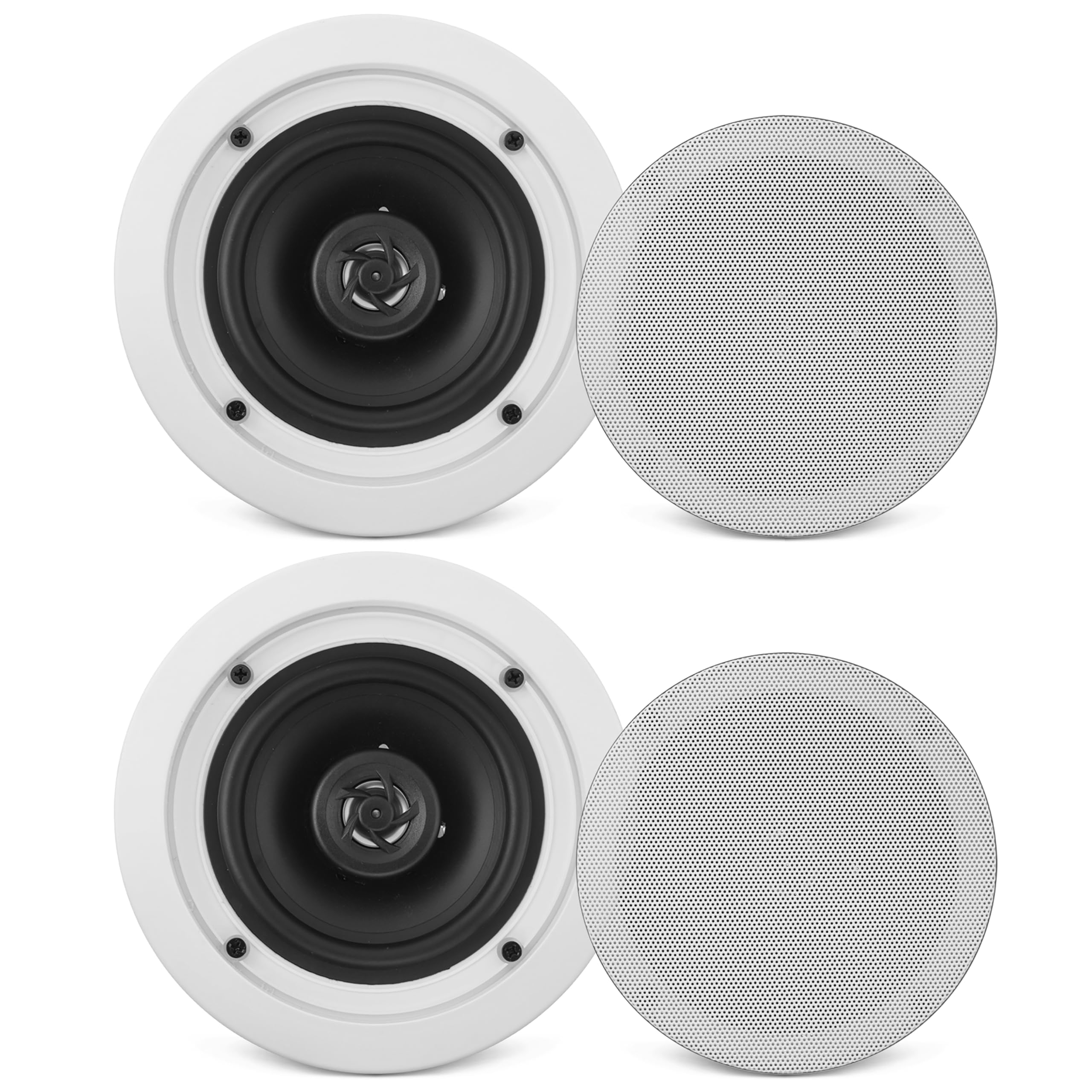 Pyle Pair 6.5”/16.5cm Ceiling Wall Mount Speakers, 2-Way Midbass Woofer Speaker, 1/2'' Polymer Dome Tweeter Flush Design w/ 70Hz-20kHz Frequency Response & 200 Watts Peak Easy Installation