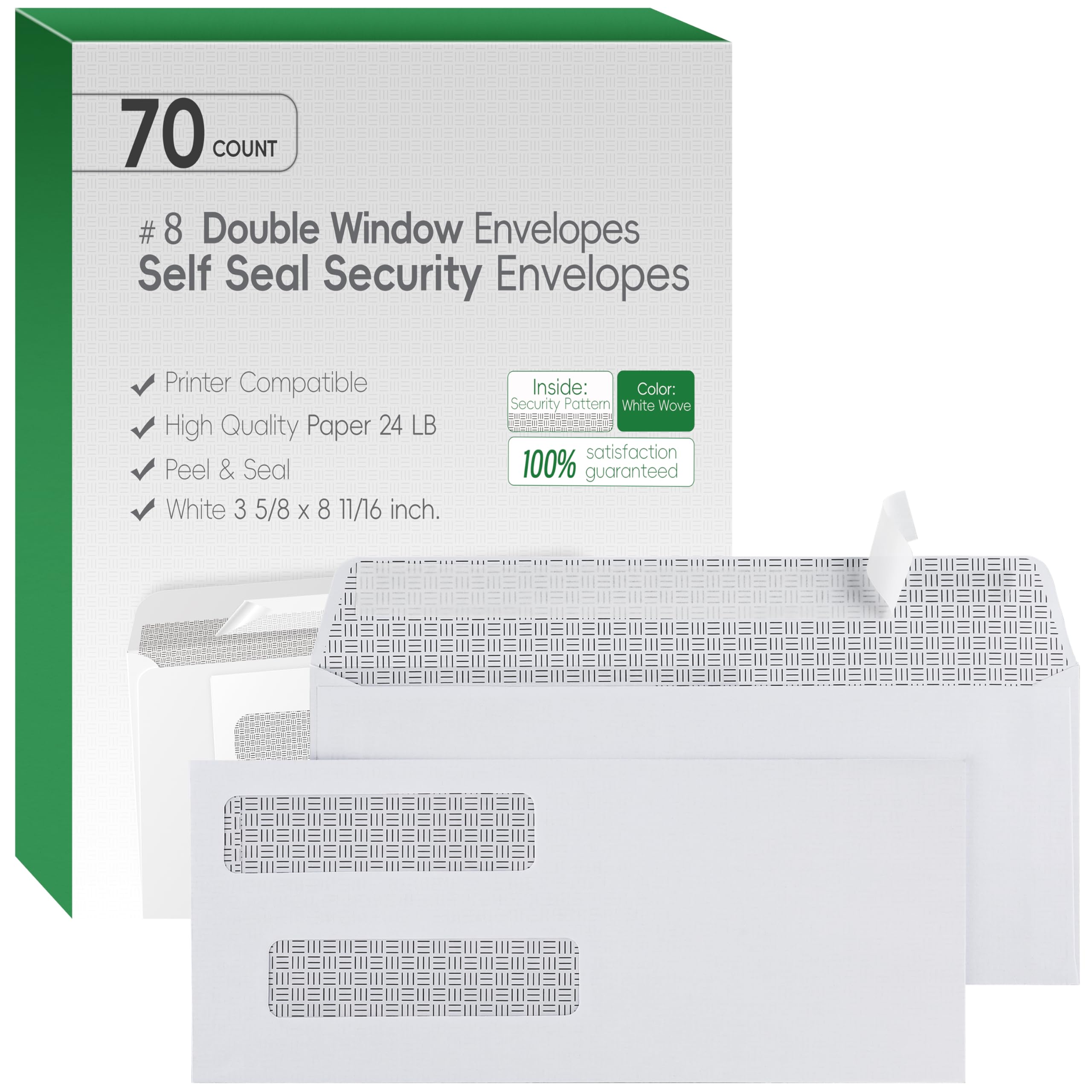 Photo 1 of #8 Double Window Security Check Envelopes,70 Count Double Window Self Seal Security Envelopes,No.8 Double Window Bussiness Envelopes Designed for Checks/Tax Form/Invoices/Business Correspondence