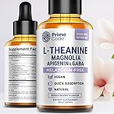 Prime Code L-Theanine Liquid with Magnolia, Apigenin & GABA – Melatonin-Free Relaxation & Calm Support – Mixed Berry Flavor – Vegan, Natural, Fast Absorption Supplement for Men & Women, 2 fl oz