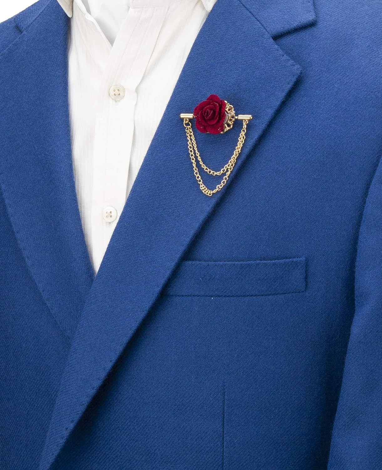 Brooch Lapel Pin for Men Maroon Flower with Double Hanging Chain Lapel Pin Badge Coat Suit Wedding Gift Party Shirt Collar Accessories - Image 3