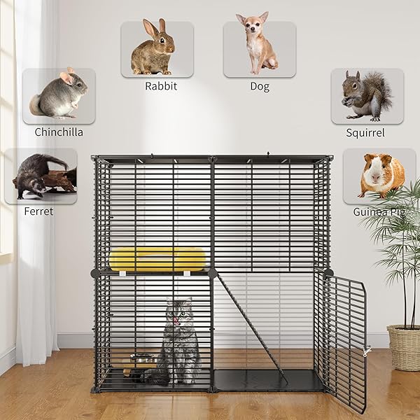 YITAHOME INDOOR CAT CAGE 2 TIER KITTEN CAGE, VERSATILE DIY PLAYPEN FOR CATS, SMALL ANIMALS, FOR HOME, RV TRAVEL, AND CAMPING