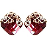 Navachi 18k Gold Plated Spindle Shape Metal White Crystal Square Zircon Dangle Stud Earrings