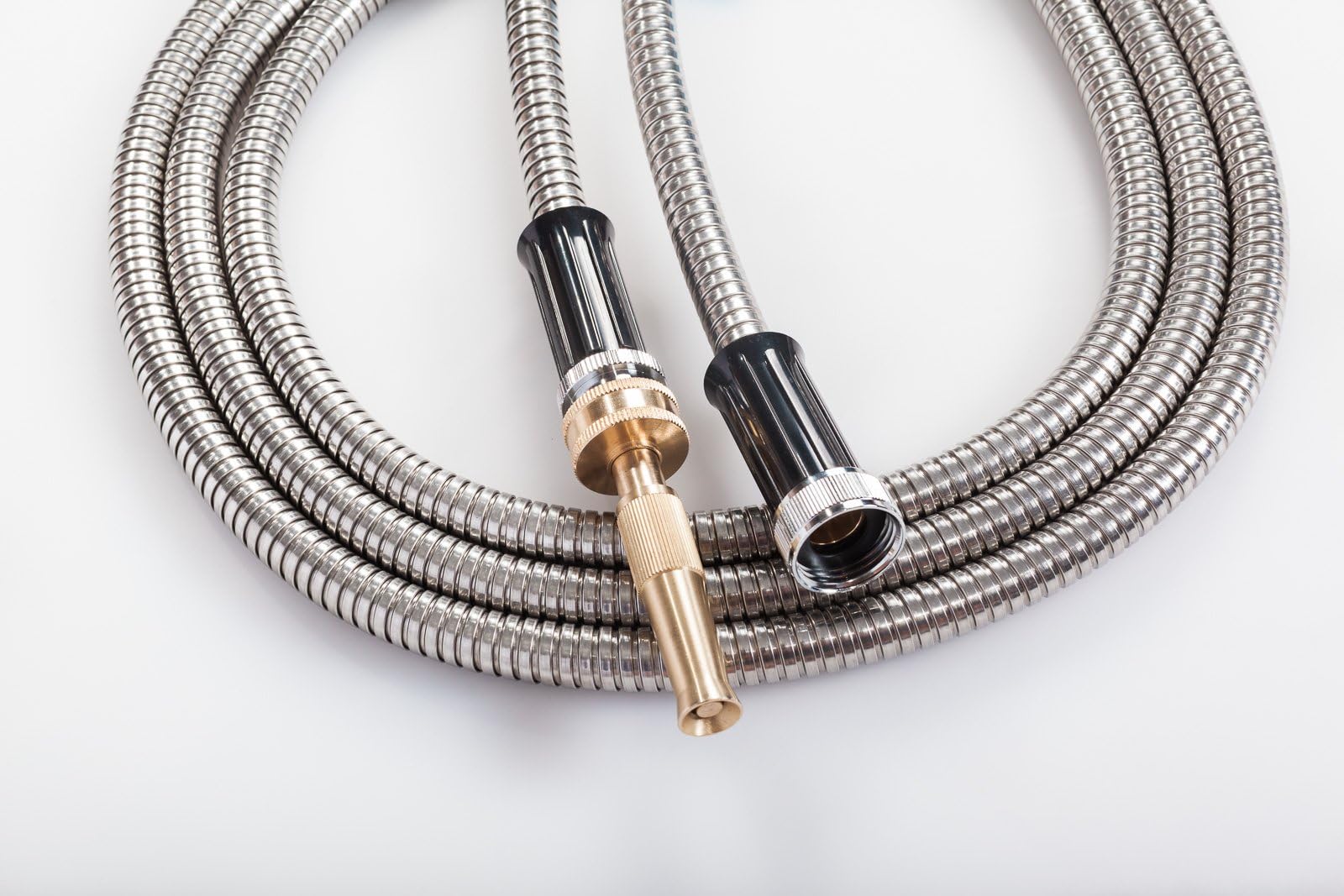 2x Packs 50' FT Metal Garden Hose 304 Stainless Steel 18 Gauge Super Light Weight With Solid Brass Fireman Twist Nozzle Sprayer And Hanging Strap