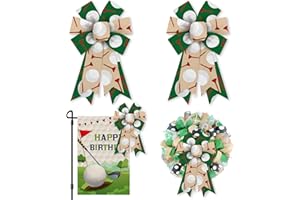 ALIBBON 2 Pcs Golf Bows for Wreaths, Green Red White Wreath Bows, Sports Bows for Front Door, Golf Sports Decor, Golf Ball Burlap Bows for Sports Wreath Indoor Outdoor Decoration