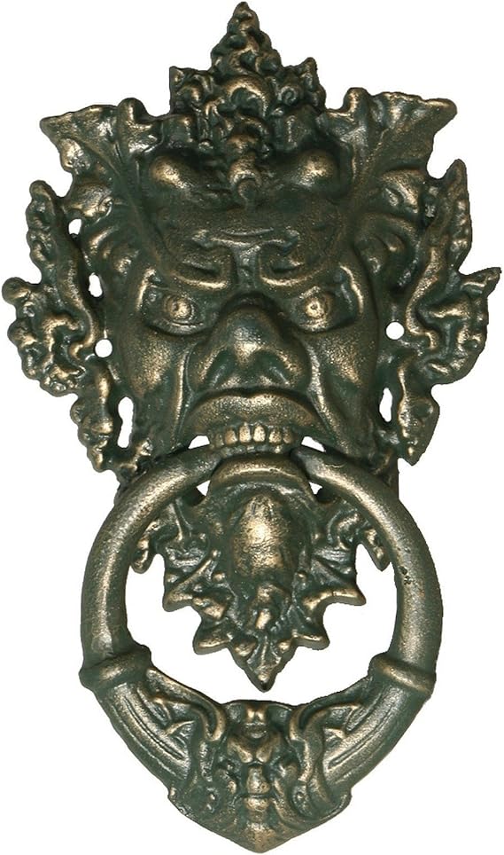 Door knocker, devil, grotesque, gothic antique design, scary, beautiful door knocker, iron
