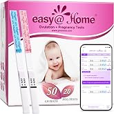 easy@Home 50 Ovulation Test Strips and 20 Pregnancy Test Strips Combo Kit | Powered by Premom Ovulation Predictor App for Daily Cycle Tracking, Package May Vary