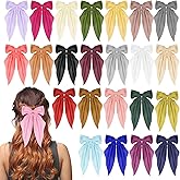 SHENLIU 24 Pack Oversized Satin Hair Bows for Women, Multi Colors Silky Big Bow Clips with Long Tail Ribbons, Large Knot Barrettes Hair Accessories for Girls Holiday Gifts