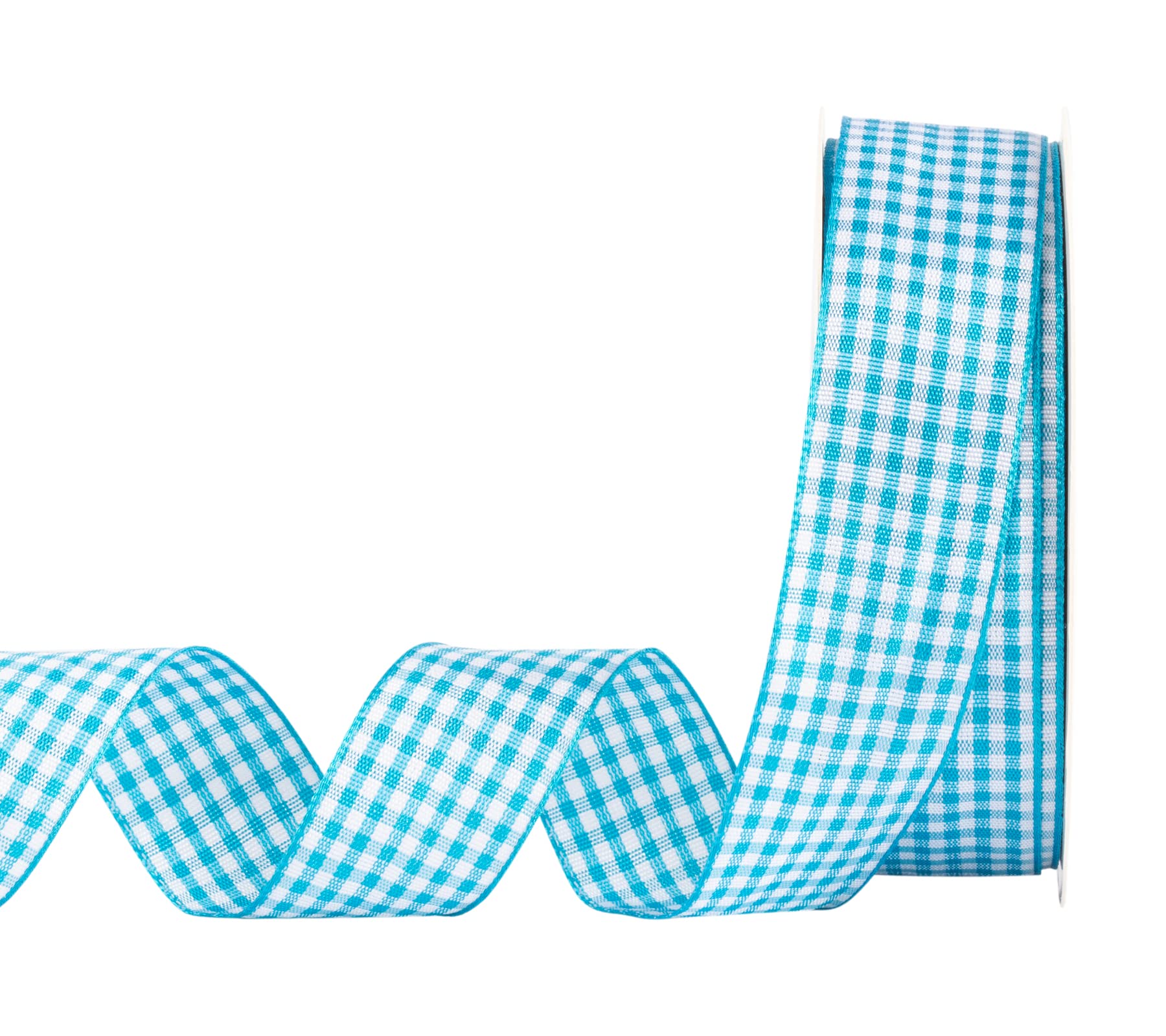 AVANAVA Gingham Ribbon 25mm Plaid Polyester Check Woven Ribbon for Crafts, Gifting and Wedding (22 Meters-Roll, Turquoise)