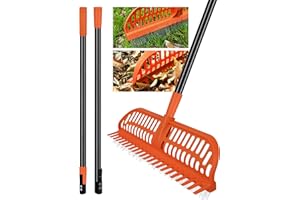 Evcitn Artificial Turf Rake, 43 to 63" Long Pole Turf rake - 18" Wide Garden Hand Rake for Lawn, Synthetic Grass, Carpet, Shrub, Remove Leaves, Debris, Pet Hairs (Orange)