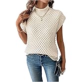 WDIRARA Women's Hollow Out Crochet Sweater Textured Dolman Sleeve Mock Neck Pullover Knit Tops