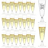 DPKOW Disposable Champagne Flutes New Years Eve Party Supplies 2026, 24 Pack 5 Oz Clear New Years Party Cups Champagne Cocktail Toasting Glasses Disposable HAPPY NEW YEAR Flutes Bulk, Shatterproof