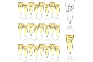 DPKOW Disposable Champagne Flutes New Years Eve Party Supplies 2026, 24 Pack 5 Oz Clear New Years Party Cups Champagne Cocktail Toasting Glasses Disposable HAPPY NEW YEAR Flutes Bulk, Shatterproof