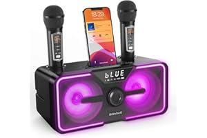 BIGASUO Karaoke Machine for Adults and Kids, Rechargeable Bluetooth Karaoke Speakers with 2 UHF Wireless Microphone, PA System Support USB, TFcard, AUX in, with LED Lights, for Home, Party, Picnic