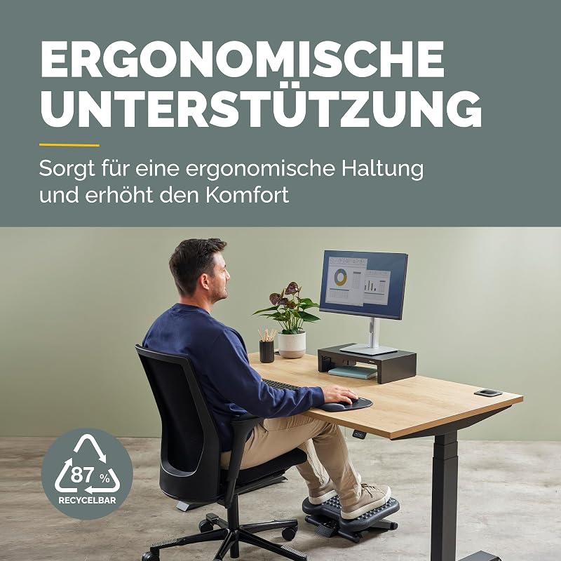 Everyday Plus Fußstütze – ergonomische Fußauflage mit Rutschfester Basis – ideal für unter dem Schreibtisch – Fußstützenhocker für Büro oder Zuhause – verbessert Sitzkomfort – Schwarz