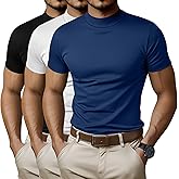 Ficerd 3 Pack Men's Turtle Neck Shirts, Short Sleeve Mock Turtleneck T Shirts Knitted Slim Fit Basic Undershirt Tops, Medium