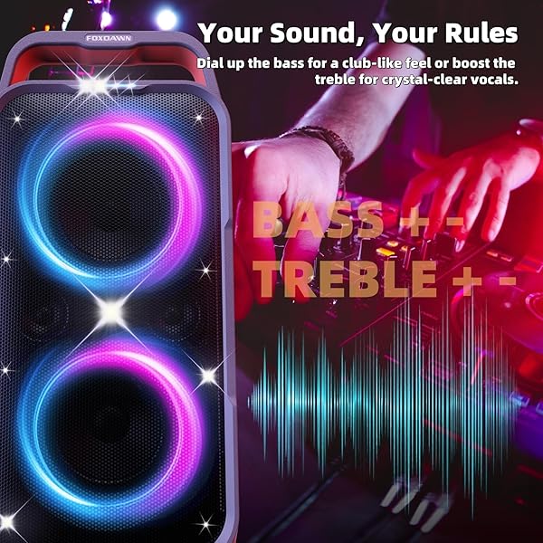 FOXDAWN PORTABLE BLUETOOTH SPEAKER: 240W PEAK POWERFUL LOUD SOUND DEEP BASS WIRELESS BOOMBOX LARGE SUBWOOFER 15 HOURS BATTERY LIFE FAST CHARGING WITH LED LIGHT SHOW FOR PARTY OUTDOOR CAMPING BACKYARD
