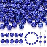 105pcs 10mm Rhinestone Beads for Jewelry Making, Dark Blue Shiny Round Disco Ball Beads Bulk, Sparkle Crystal Clay Christmas for Bracelet Baseball Necklace Earring Crafting and DIY