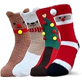 KRJ 2025 Christmas Socks Collection 4Pack Fun Cute Crew Socks for Women Xmas Socks Funny Novelty Socks Holiday Gift