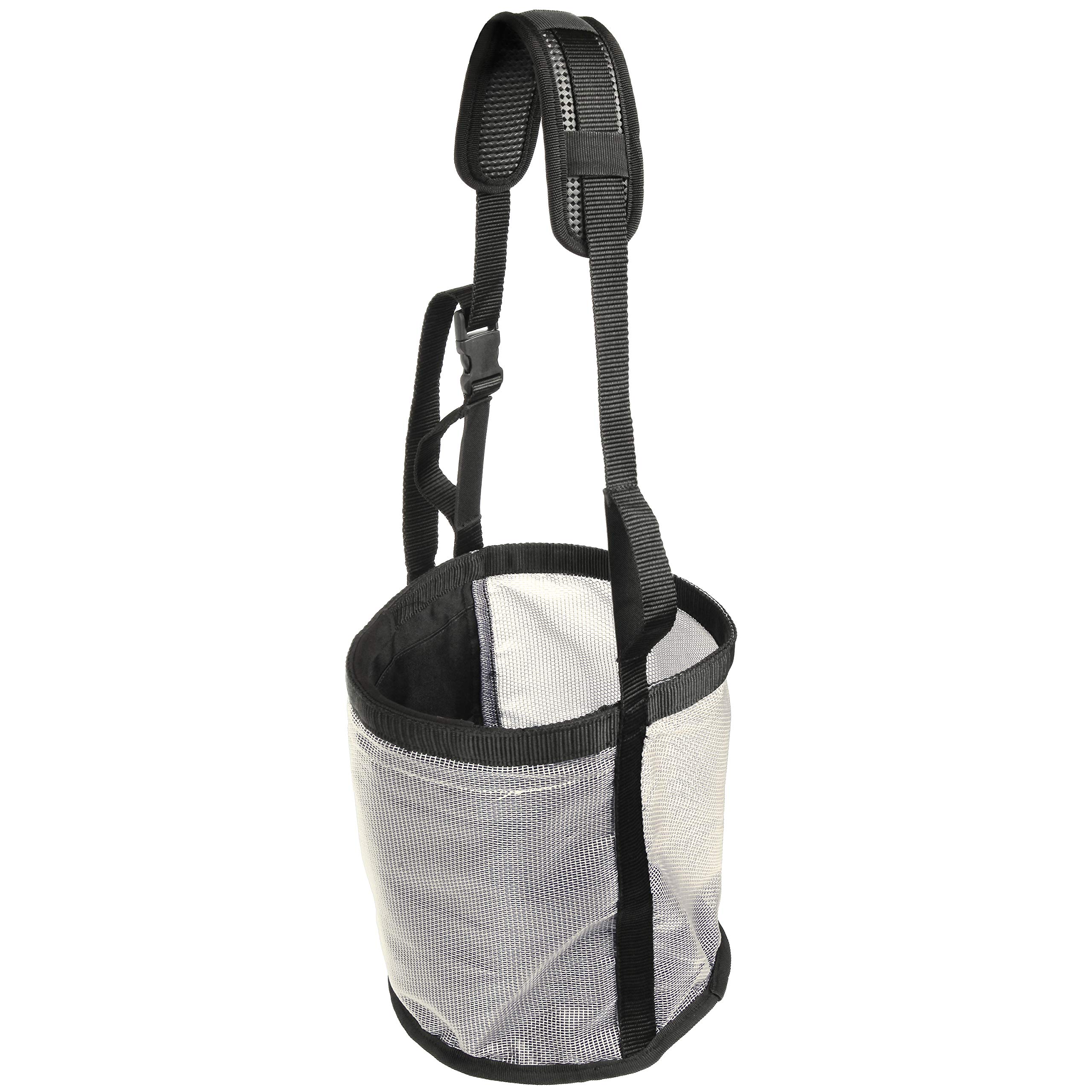 Majestic Ally Horse Feed Bag, Heavy Duty Nylon Mesh Grain Feed Bag, Adjustable Strap with Durable Snap and Elastic Straps, Comfort Neck Pad and Nose Pad- Large (Beige)